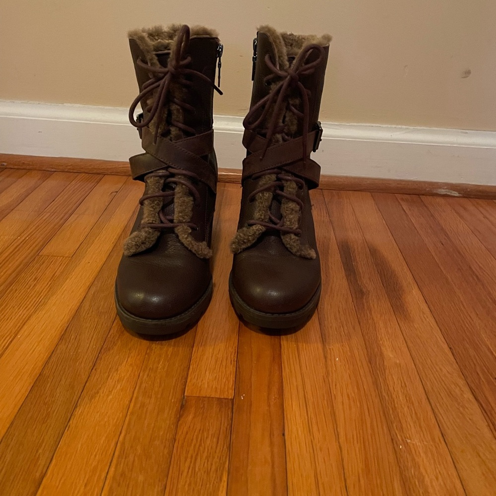 UGG Australia Ingrid Lace Up Lug Sole Stacked Heel Boot